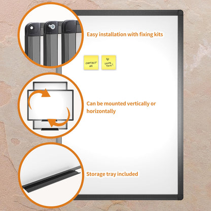 VIZ-PRO Magnetic Whiteboard/Dry Erase Board with Black Aluminium Frame, 24 X 18 Inches, Includes 1 Eraser & 2 Markers & 4 Magnets
