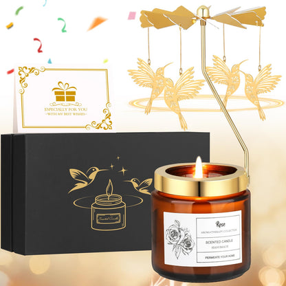 Mothers Day Gifts for Mom from Daughter - Rotating Hummingbird Scented Candles for Women Birthday - Rose Soy Wax Gift Set
