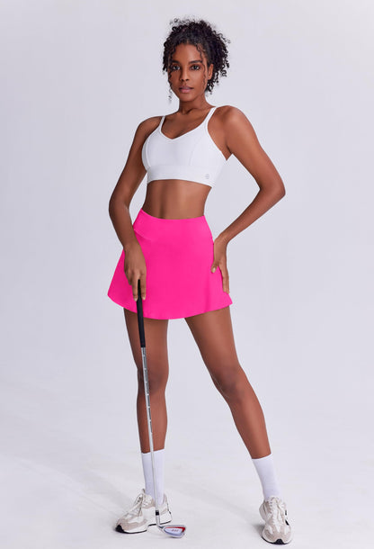 PINSPARK Women's Tennis Skirts Athletic Golf Skorts Skirts with Shorts Pocket for Running Workout Sports 13",Hot Pink Large
