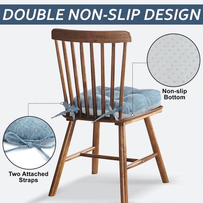 Basic Beyond Chair Cushions for Dining Chairs 4 Pack, Chair Cushion with Ties and Non Slip Backing, 15.5 x 15.5 inches Tufted Chair Pads for Dining Chairs(Baby Blue)