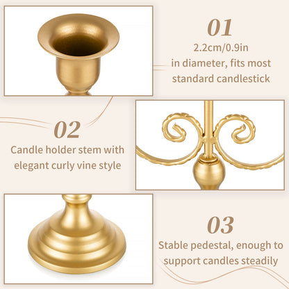 Sziqiqi Gold Taper Candle Holder for Centerpiece - 3-arm Candlesticks Holder for Wedding Table Centerpieces Metal Candle Stick Holders for Fireplace Mantle Set of 6