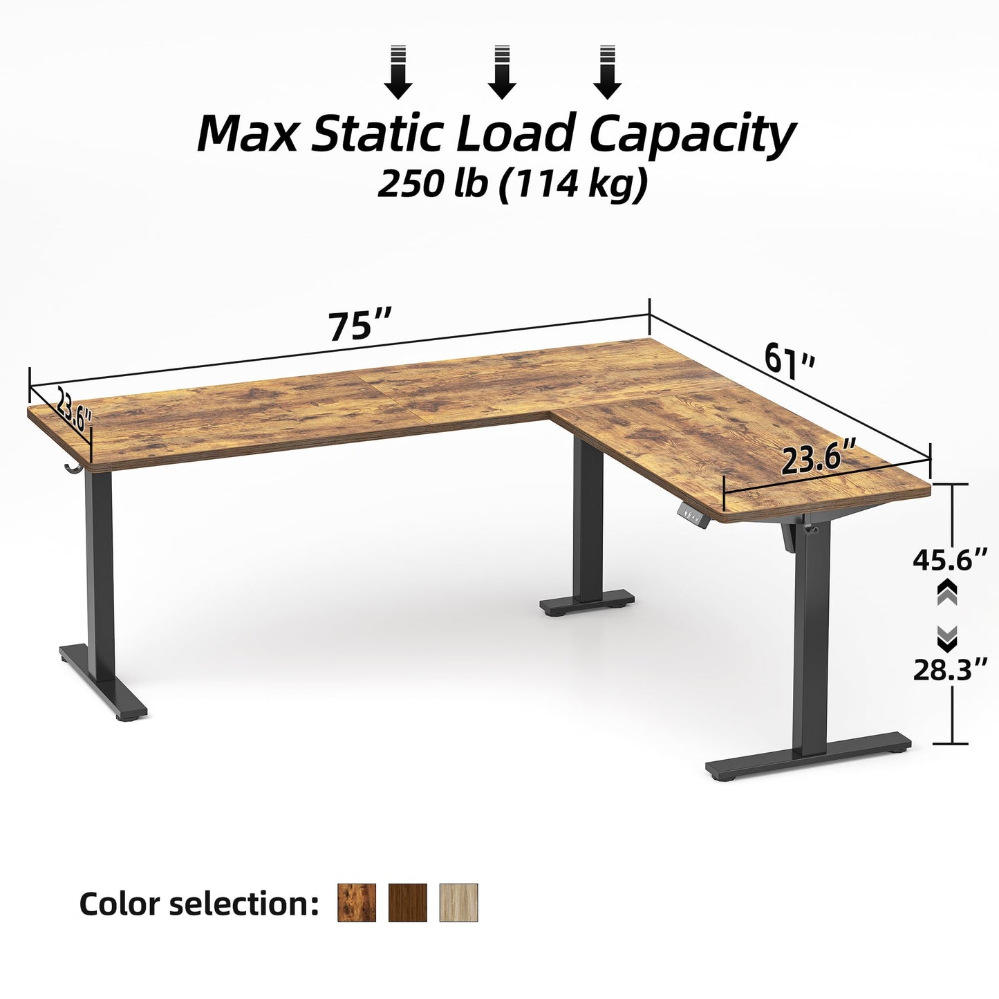 TIQLAB 75 x 61 inch L Shaped Standing Desk Adjustable Height, Electric Corner Standing Desk, Sit Stand Computer Table with Splice Board, Rustic Brown