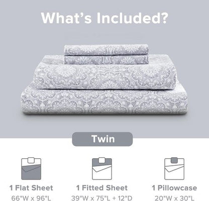 Comfort Spaces 100% Cotton Sheet Set - Breathable & Lightweight Bedding | Twin Adelia Gray, 3 Pieces