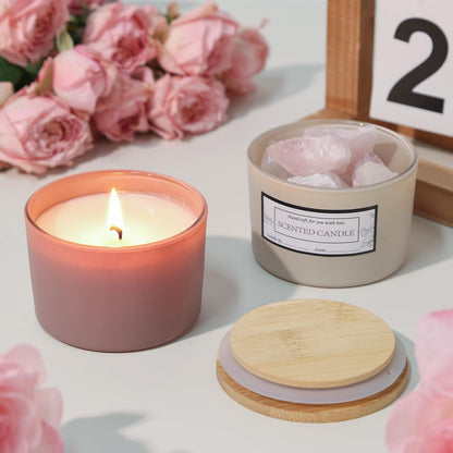 CONNOO 15 Pack 4oz Spring Glass Candle Jars with Airtight Bamboo Lids for Making Candles, Bulk Small Wide Mouth Empty Candle Containers with Sticky Warning Labels - Dishwasher Safe