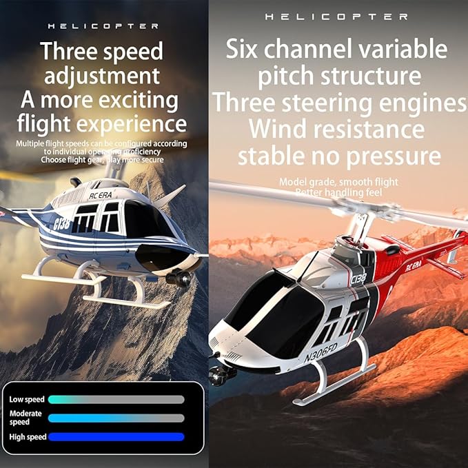 RC ERA C138 1/30 Scale 206 Helicopter for Adult 2.4G 6CH No Aileron Helicopter with Altitude Hold and Optical Flow Positioning 1 Battery (RTF Version/Blue&ampWhite)
