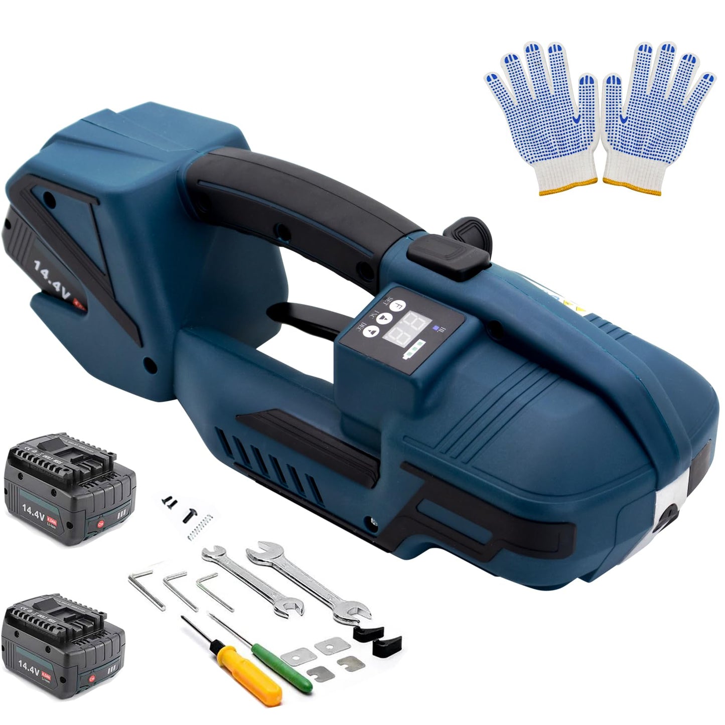 HIGHTOP Electric Strapping Machine with LCD Screen 2 * 4000mah Battery,Portable Electric Banding Tool for 1/2-5/8Inch PP PET Straps,Automatic Pallet Packaging Banding Tools for Strapping