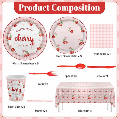 MEHOFOND Pink Bow Floral Baby Shower Party Decorations, Coquette Sweet Girl Paper Plates Cups and Napkins Set, Pastel Pink Bowknot Disposable Tablewares, Baby Girl Baby Shower Party Supplies, Serve 24