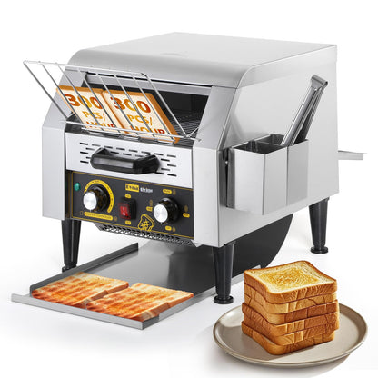 Dyna-Living Commercial Conveyor Toaster 300 Slices/Hour, Electric Conveyor Belt Toaster for Restaurant, 1900W Heavy Duty Stainless Steel Conveyor Toasters for Bun Bagel Bread