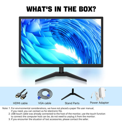 ERCGWOP Touchscreen Monitor 22 Inch FHD 1920x1080P IPS PC Monitor, 10-Point Touch Screen Computer Display with HDMI VGA USB Ports, Built-in Speakers, VESA Mountable