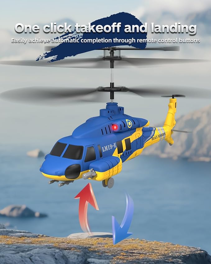 RC Helicopter with 10 Missiles 2.4GHz Army Remote Control Helicopter for Beginners and Adults Military Helicopter LED Lights Altitude Hold One-Key Take Off RC Toys (Blue)
