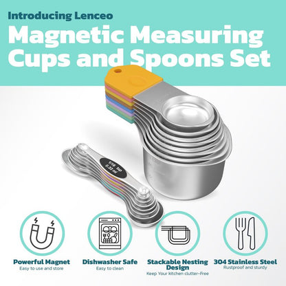 Magnetic Measuring Cups and Spoons Set of 17 - Stackable Stainless Steel Magnetic Measuring Spoons Set with Leveler - Dual Marking Scale Measuring Cup for Dry and Liquid Ingredients, Baking & Cooking