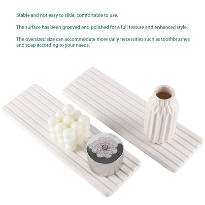 NiuYichee 2 PCS Water Absorbent diatomite Coasters, 12.2" x 4" Water Absorbing Stone Tray for Sink, Stone Drying mat for Kitchen Counter, Stone soap Tray Used for Hand Soaps & toiletries & Plants