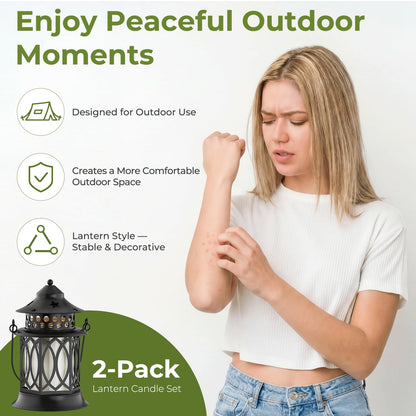 Citronella Candles Outdoor, 2 Pack Lemongrass Scented Soy Wax Candles with Metal Lantern Holder, Outdoor Candle Set for Patio Garden Camping Decor, Gift Set
