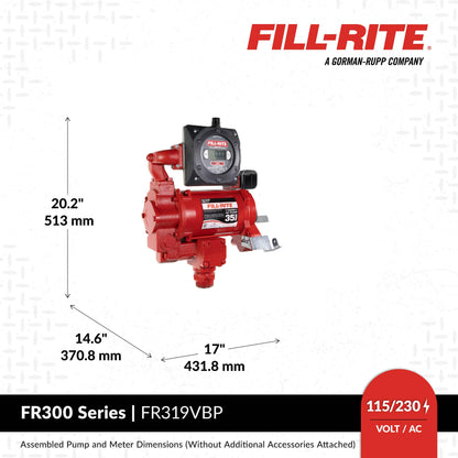 Fill-Rite FR319VBP 115V/230V 35 GPM Fuel Transfer Pump w/Digital Meter Package (Pulser Included)