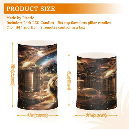 ALAZA Magic Animal Lion Starry Space Flickering Flameless Candles Pillar Led Candles Battery Operated Candles with Remote and Timers Set of 2