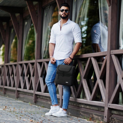 MIER 2 Compartment Lunch Bag for Men Women, Leakproof Insulated Cooler Bag for Work, Dark Grey, Medium