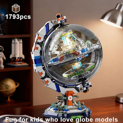 GEVINST Space Station Globe Building Set for Adults &amp Boys 1793 Pieces World Map Display Model Kit with Dual Illumination Modes 360° Rotatable Educational Stem Toys Gifts for Kids 8-14 Boys Girl
