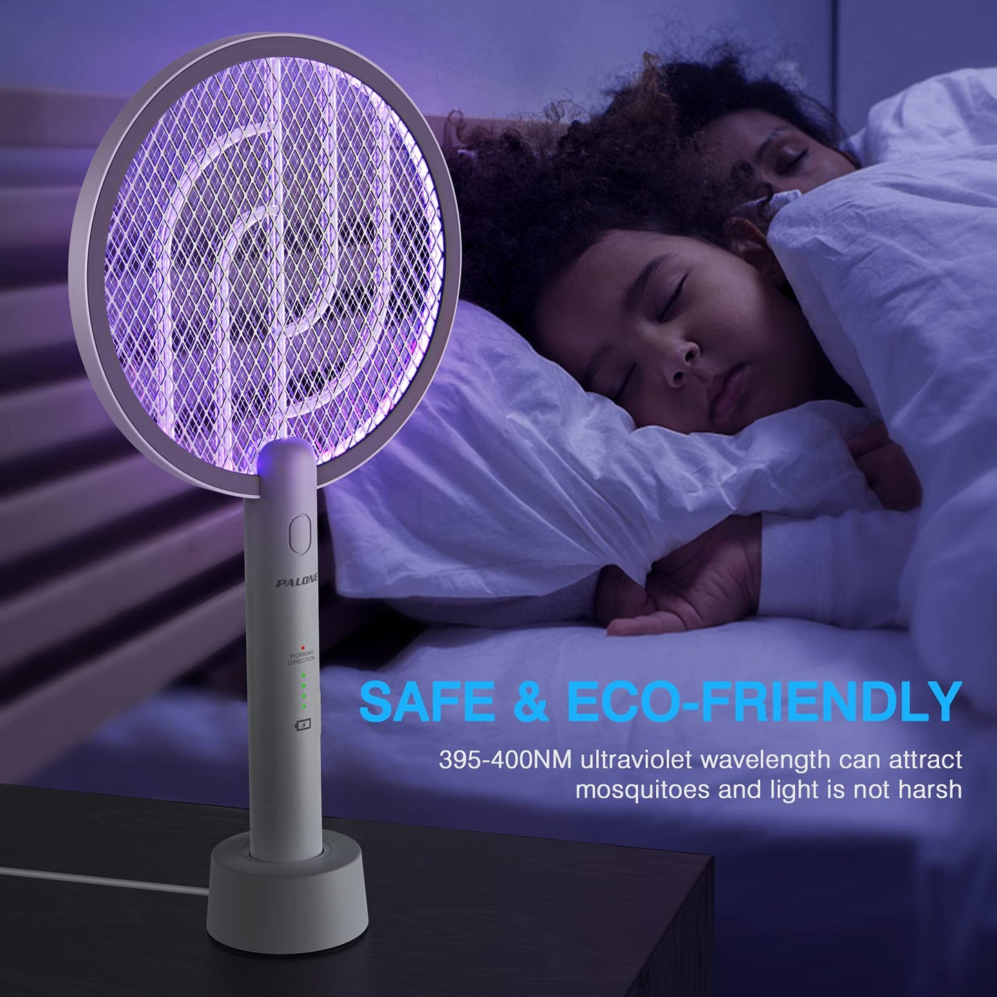 PALONE Electric Fly Swatter 4000V Bug Zapper Racket 2 in 1 Fly Swatter with 1200mAh Battery Rechargeable Mosquito Killer Lamp with 3 Layers Safety Mesh for Indoor and Outdoor