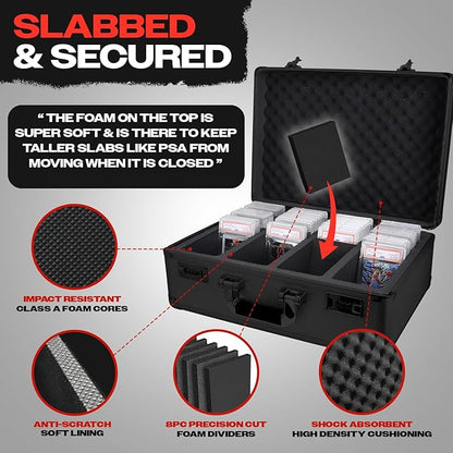VALUN CARBON FIBER 160+ Slab Graded Card Storage Box (4 ROWS) Durable Sports PSA Card Storage Box - Organizer Slab for Your Collection - For Baseball Football TCG MTG Cards - Top Loader Design
