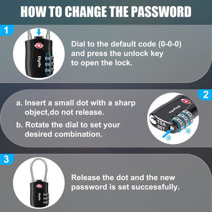 TSA Luggage Locks, [ Zinc Alloy Version][2 Pcs] Diyife TSA Approved Luggage Lock 3-Digit Re-settable Combination Lock, Code Lock for Travel Suitcase Luggage Bag Lockers (Black)