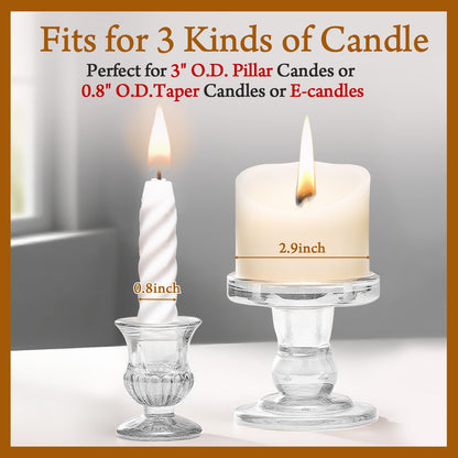 CHILL RECIPE Unity Candle Holders Glass Candlestick Holders for Pillar Candles Taper Candles, Crystal Taper Candle Holders Set of 3 for Wedding Table Centerpiece (Clear)
