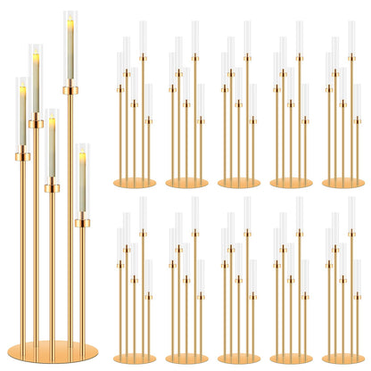 10 Set 5 Arm Gold Candle Holder, Mjkeomo 41.3'' Tall Candelabra Centerpieces for Tables Gold Candlesticks Holder for Housewarming Gift Fireplace Dinner Halloween Christmas Decor Fit 0.82'' LED Candle