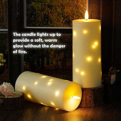 kakoya 10" x 4" Large Outdoor Waterproof Flickering Flameless Candles with Timer,2Pcs Battery Operated LED Pillar Candles with Embedded Star String for Outdoor Lanterns,Porch,Patio Decor(Ivory)