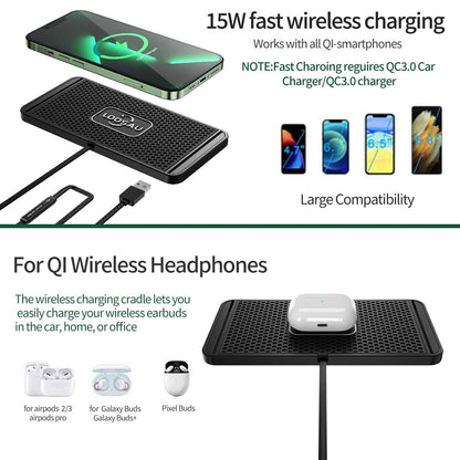 Wireless car Charger Charging pad 15w Non Slip FastCharger for car Wireless Phone Charger for Android for iPhone 11/12/13/14/15/16 Pro Max Xs,Samsung Galaxy S20, S10+ Note 9，LG