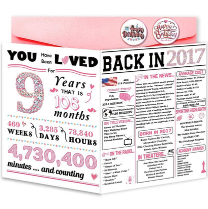 ATTLVV 9th Birthday Card, 9th Birthday Decorations for Girls,Happy 9th Birthday Gifts for Daughter,Cute 9 Year Old Birthday Gift Cards for Granddaughter