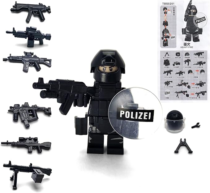 Toysvill SWAT Military Police Building Block Kit | Motorcycle &amp Soldiers Minifigures (Classic Set of 6 PCS) with Dog Modern Weapons and Accessories Gift