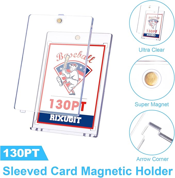 25-Pack Sleeved Magnetic Card Holders -130pt One Touch Card Holder with 2.63x3.7 Larger Inner Dimension First Insert Card into Soft Card Sleeve Then Place into Card Holder for Double Protection