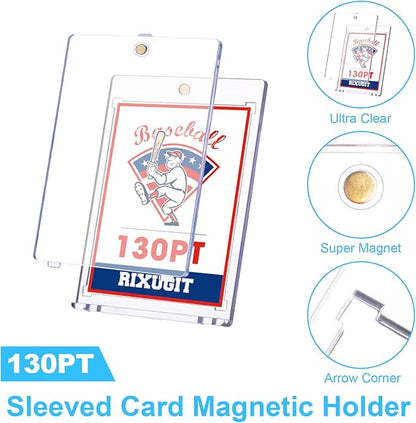25-Pack Sleeved Magnetic Card Holders -130pt One Touch Card Holder with 2.63x3.7 Larger Inner Dimension First Insert Card into Soft Card Sleeve Then Place into Card Holder for Double Protection