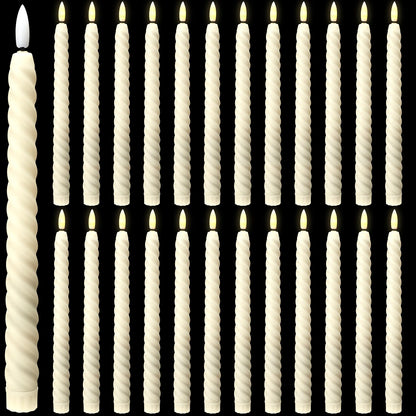 Tuanse 24 Pcs 10 Inch Flameless Twisted Taper Candles Battery Operated LED Taper Flickering Candlesticks Electric Warm Light for Wedding Holiday Birthday Home Decor(Ivory)