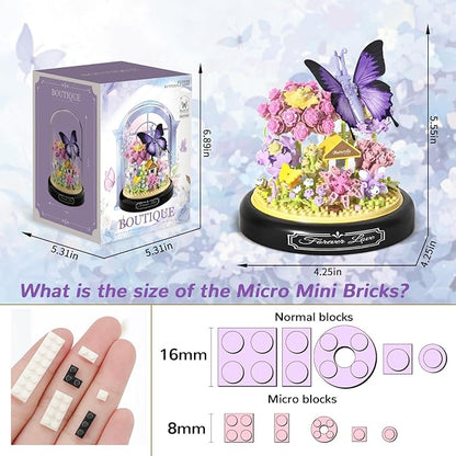 QLT QIAOLETONG Flower Bouquet Building Kit for Adults Animals Flowers 582 PCS Botanical Collection Mini Building Blocks Set Valentine's Day for Her Mom Women Wife Girlfriend (Butterfly)