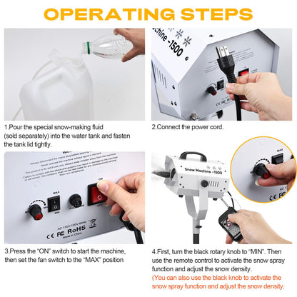 UPGREY 1500W Snow Machine for Outdoors and Indoors w/Tripod, Fake Snow Maker for Party with LED, Remote Controller and Fluid Tank
