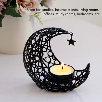 BSTiltion Moon Candlestick Holder Iron Hollowed Candle Holder with Elegant Design for Home Decor Wedding Christmas Decoration (Black)