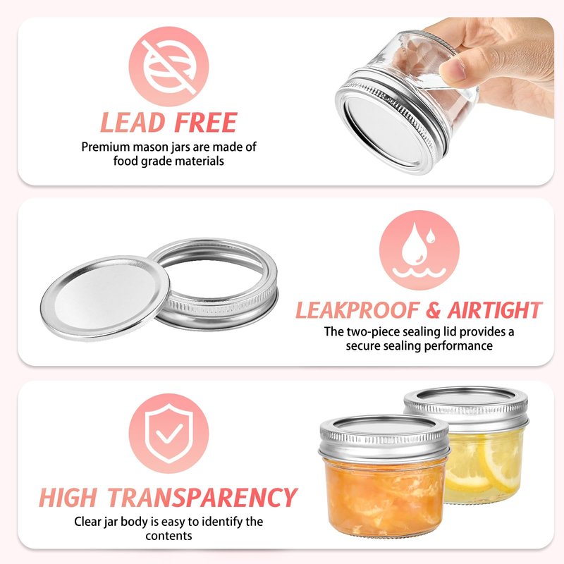 TUZAZO 4 oz Mini Mason Jars with Lids 8 Pack, 4oz Small Glass Mason Canning Jars for Jam Jelly Yogurt Dessert, Shower Wedding Favors Decor