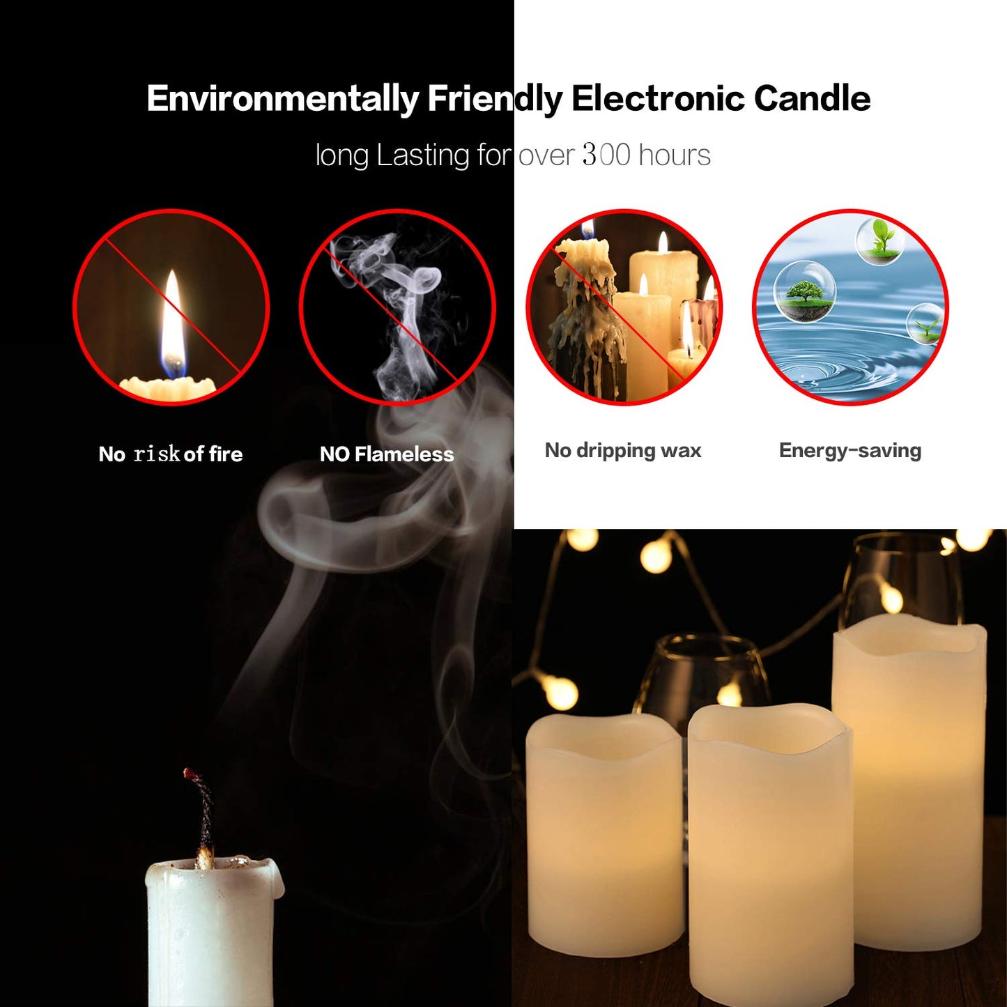 Flameless Flickering LED Battery Candles :Set of 3 Ivory Real Wax Pillar Operated Fake Faux Lights with Remote Control and Timer Function Flicker Candle for Decoration Christmas Votive Garden Outdoor