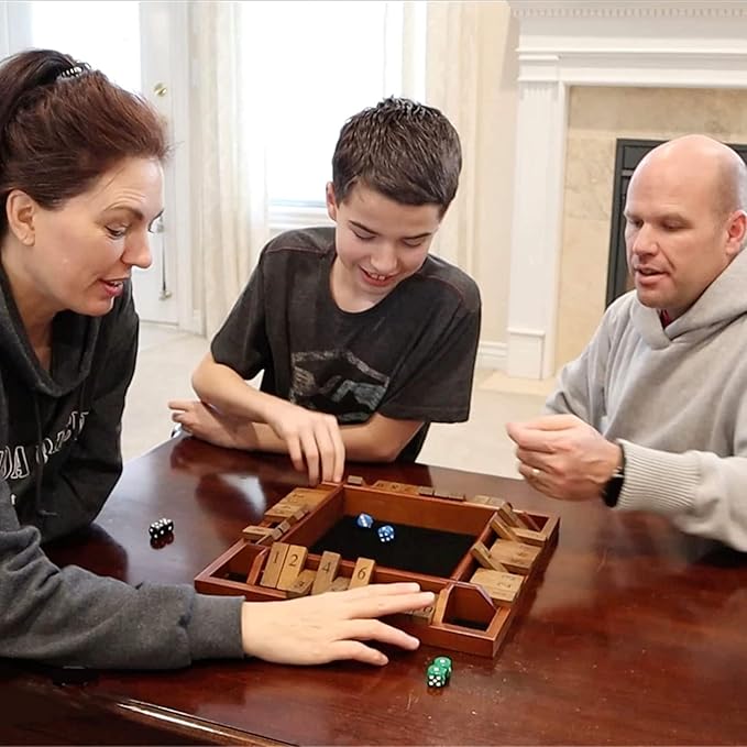 WE Games Shut The Box Board Game - Classic 4 Player Wooden Table Top Dice Game for Family Game Night Natural Wood 14 in. 10 Numbers Classroom Play or Bar Fun for Adults