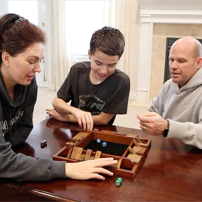 WE Games Shut The Box Board Game - Classic 4 Player Wooden Table Top Dice Game for Family Game Night Black Stained Wood 14 in. 10 Numbers Classroom Play or Bar Fun for Adults