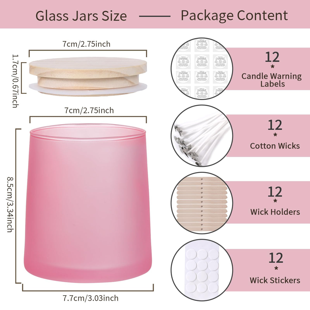 DARJEN 12 Pack Frosted Pink Candle Jars for Making Candles- 9 OZ Empty Glass Candle Making Jars with Making Kits, Candle Making Supplies Candle Containers for Home DIY & GIFS