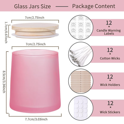 DARJEN 12 Pack Frosted Pink Candle Jars for Making Candles- 9 OZ Empty Glass Candle Making Jars with Making Kits, Candle Making Supplies Candle Containers for Home DIY & GIFS