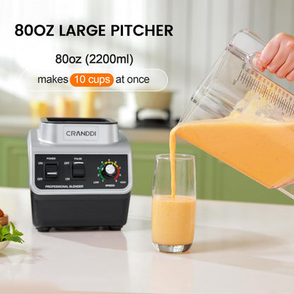 CRANDDI Professional Smoothie Blender, 80oz Countertop Blenders for Smoothies, Shakes & Ice Crushing, 1500W Compact Commercial Kitchen Blender with Stainless Steel Blade, 120V, K96