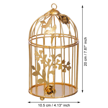 Webelkart Gold Colour Metal Iron Bird Cage tealight Candle holder with Flower Vine- Diwali Candle Holder- Diwali Decorations items For Home Decor