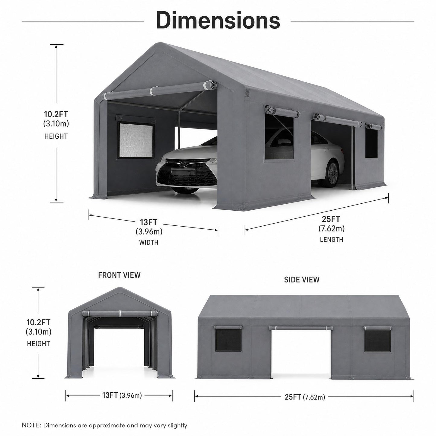 Takywep 13x25 FT Carport Canopy, Heavy Duty PE Car Shelter with Reinforced Steel Frame, Waterproof Outdoor Car Canopy for Vehicle, SUV, Truck, Boat, RV Parking, Gray