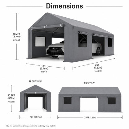 Takywep 13x25 FT Carport Canopy, Heavy Duty PE Car Shelter with Reinforced Steel Frame, Waterproof Outdoor Car Canopy for Vehicle, SUV, Truck, Boat, RV Parking, Gray