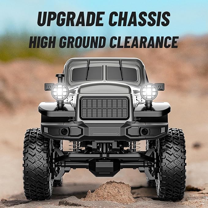 1:18 Scale All Terrain Remote Control Car 2.4 GHz 4WD RC Rock Crawler with LED Lights 12KPH Off-Road Pickup Truck Vehicle Toys RTR Gift for Adults