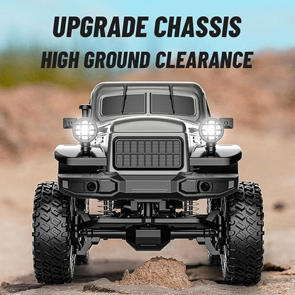 1:18 Scale All Terrain Remote Control Car 2.4 GHz 4WD RC Rock Crawler with LED Lights 12KPH Off-Road Pickup Truck Vehicle Toys RTR Gift for Adults