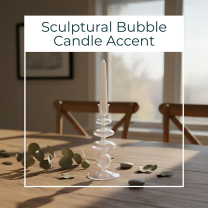Glass Candle Holder - Taper Candle Holders for Table Decor, Dining Room or Mantel Display, Modern Disc and Sphere Design Home Decor Candle Holder – 7", Frosted Clear Glass