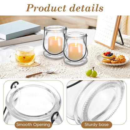 Angoily 4pcs Hanging Glass Candle Holders with Handles Clear Glass Vase Hydroponic Planters Home Decorative Candlesticks